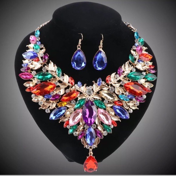 ✨Colorful Rhinestone Crystal Necklace Jewelry Set✨ - Picture 8 of 9